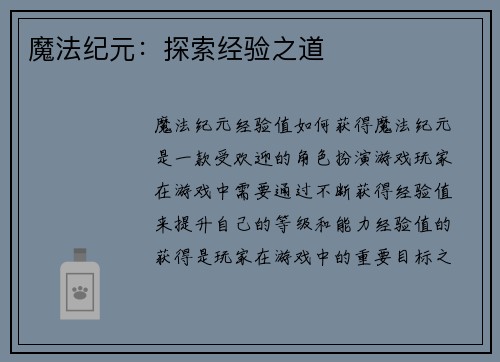 魔法纪元：探索经验之道
